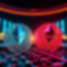 Visual comparison of Solana and Ethereum logos with elements showing speed and cost differences