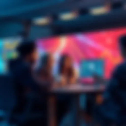 A group of diverse developers chatting in a digital forum about Solidity and EVM programming.