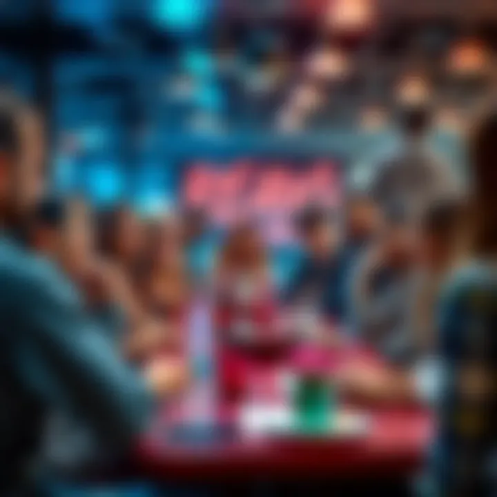 A group of singles sitting at tables during a speed dating event, engaging in conversation and smiling