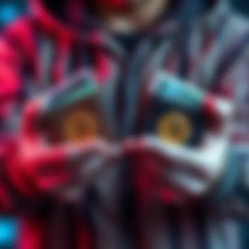 A person holding two cold wallets in hands, symbolizing the concept of dividing cryptocurrency investments for security.