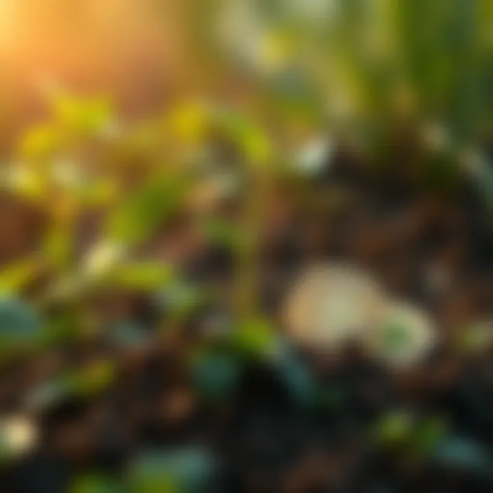 Illustration of stablecoin yield farming with digital coins growing from a plant, symbolizing steady returns.