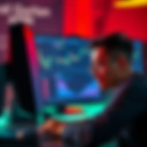 A person looking at a computer screen with charts and graphs, appearing frustrated about staking and unstaking assets.