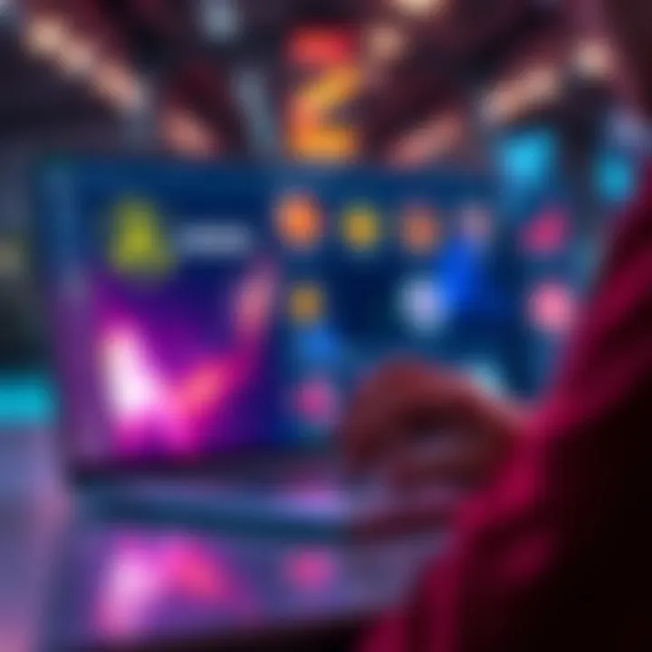 A person exploring different platforms to stake AVAX, with icons of various staking options displayed on a laptop screen.