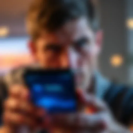 A person looking concerned at a smartphone displaying the Stellar wallet app, showing disappearing funds.