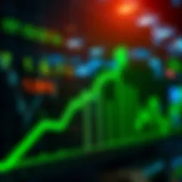 A graph showing an upward trend in the stock market with green arrows indicating positive movement.