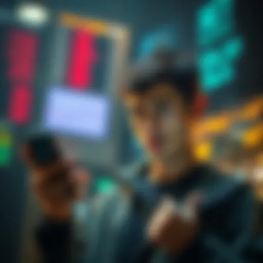 A person looking worried while checking stock market trends on their phone, showing a negative graph