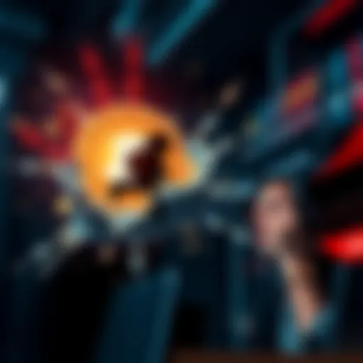 A graphic showing a broken trust wallet and disappearing cryptocurrency, symbolizing a theft, with a worried person looking on.