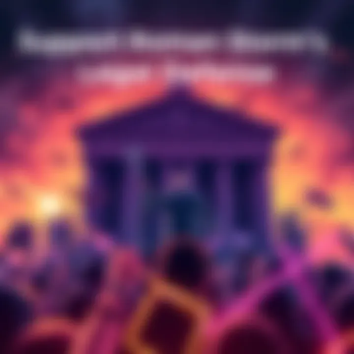 Graphic showing a group of people rallying together, raising funds for Roman Storm's legal support, with icons representing privacy and open-source development in crypto