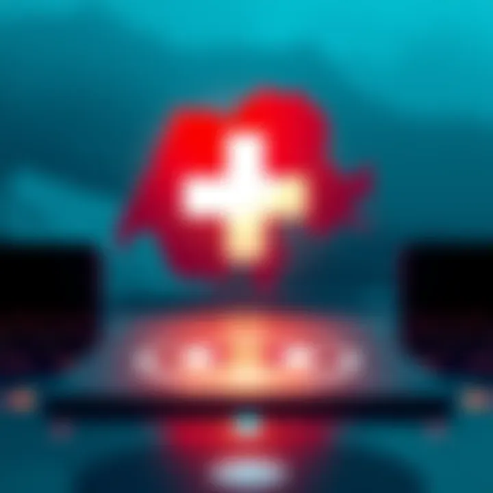 The logo of Switzerland's E-ID initiative alongside the Hedera symbol, representing digital identity technology.
