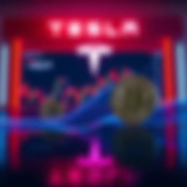 A visual representation of Tesla's Bitcoin value rise to $1.2 billion, with Bitcoin price charts showing a 30% surge, and Tesla logo in the background.
