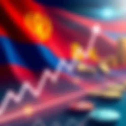 A graph showing a downward trend in stablecoin values with a backdrop of the Russian flag and digital currencies symbols.