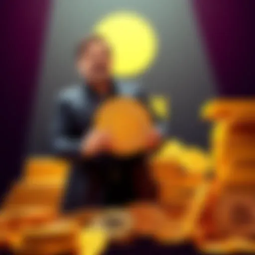Tether CEO stands in front of a stack of gold bars and Bitcoin coins, showcasing the company's large asset holdings.