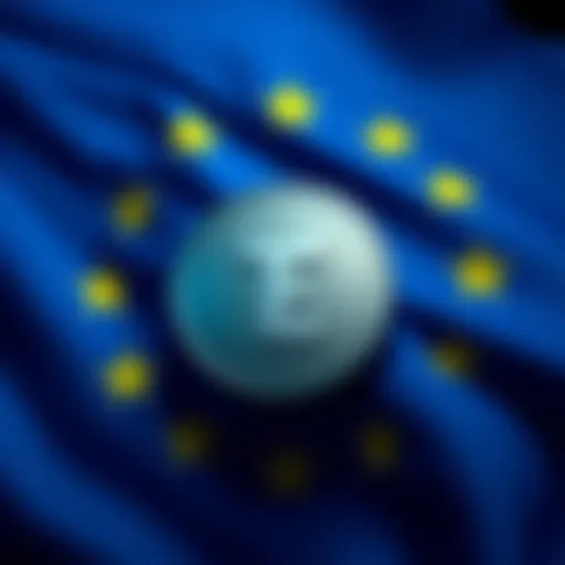 Tether logo placed in front of the European Union flag, symbolizing resistance to EU crypto regulations