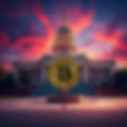 The Texas state capital building with a Bitcoin symbol in front, representing the state's new Bitcoin reserve initiative.