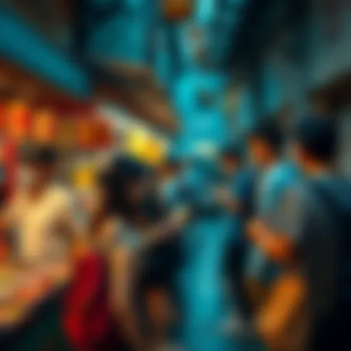 Tourists making transactions with digital currencies at a local market in Thailand