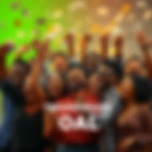 A group of diverse people celebrating financial success with cash and charts, symbolizing the rise to thousandaire status in 2025.