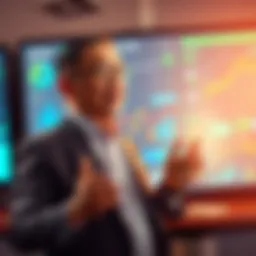 Tom Lee giving a presentation on financial trends for 2025, with graphs and charts in the background