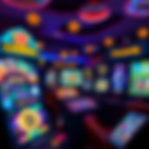 A collection of vibrant online casino games displayed with cryptocurrency symbols like Bitcoin and Ethereum, showcasing attractive graphics and a fun atmosphere.