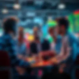 A group of people discussing trading strategies and insights in a casual setting