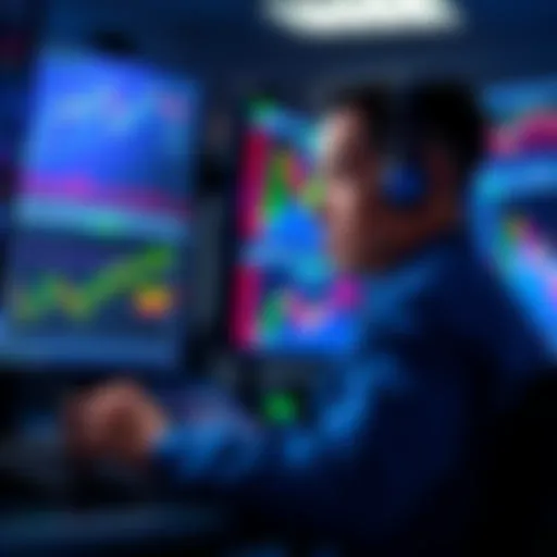 A trader looking at multiple screens displaying Theta cryptocurrency prices and trading charts.