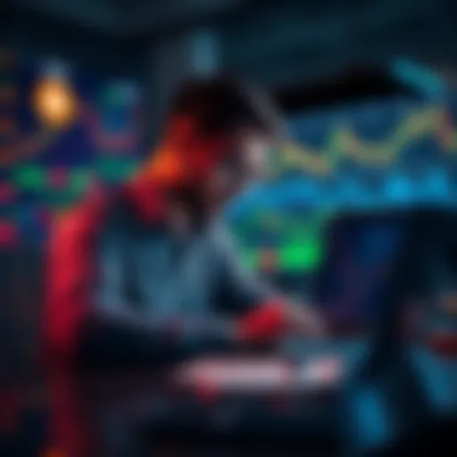 A trader studying cryptocurrency charts and trends, focusing on CRO and BTC, with a laptop and notepad on a desk.