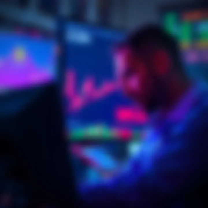 A stressed trader looks at a computer screen showing a plummeting cryptocurrency chart related to Kanye Coin.