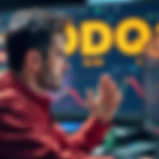 A frustrated trader staring at a screen displaying falling Bitcoin prices, showing disappointment after thinking they bought at a low point.