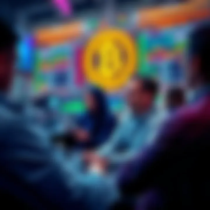A group of traders looking at charts and news updates about Bitcoin on their screens, discussing strategies