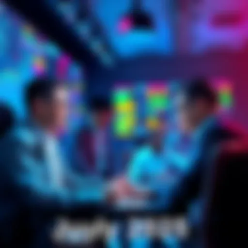 A group of traders sharing insights on strategies and analysis in a collaborative setting.