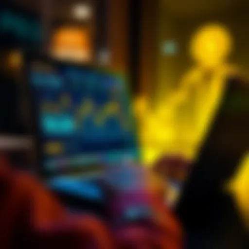 A person using a laptop to transfer Solana cryptocurrency to the Binance exchange, with financial charts on the screen showing profits from memecoins.