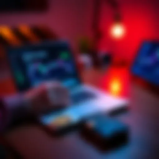 A person using a laptop to transfer cryptocurrency from Coinbase to a digital wallet with a hardware device like a ledger on the desk.