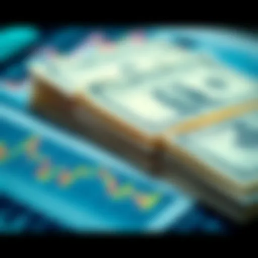A close-up of treasury bills alongside a financial graph showing market trends.