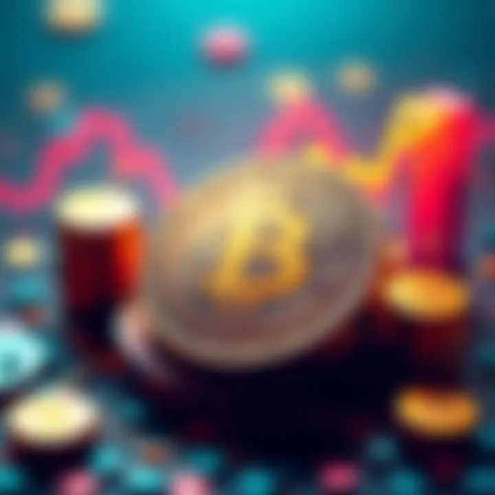 Trends in Cryptocurrency Illustration showing a coin with rising graphs and investment symbols, representing current trends in the coin market.