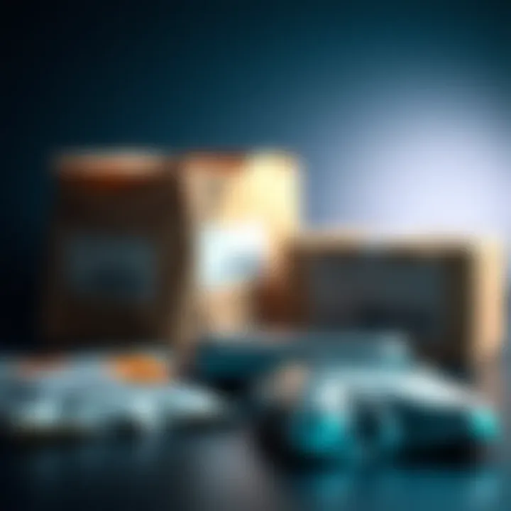 A Trezor hardware wallet placed next to packing materials, indicating secure shipping options.