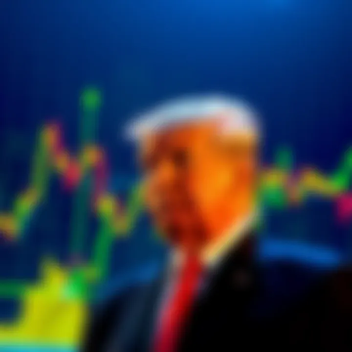 Trump and Crypto Profits Donald Trump stands in front of a digital currency graph, symbolizing profits from crypto ventures during his presidency.