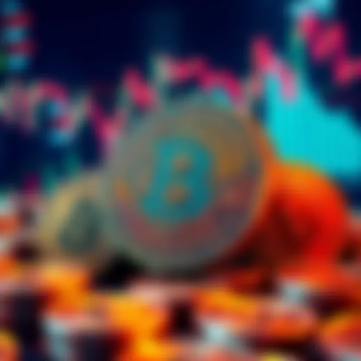 Illustration of Bitcoin coins with a background of financial charts and graphs, symbolizing Trump's media company's investment in cryptocurrency.
