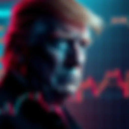 Illustration of former President Trump with a stock market chart showing declining values due to allegations of insider trading.