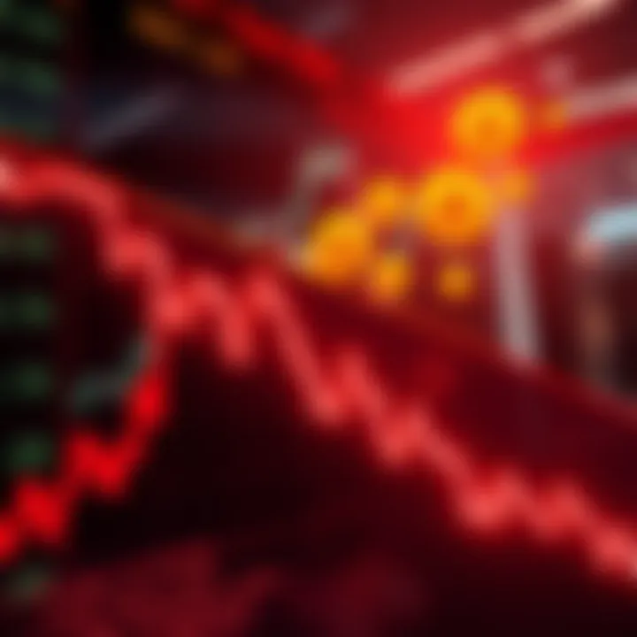 Trump's Tariffs Impacting Stocks A graphic showing a downward stock market trend with Bitcoin symbols rising in the background, representing the market crash and cryptocurrency surge following Trump's tariffs announcement.