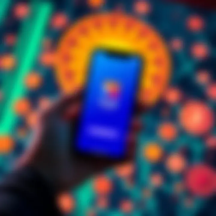 A person holding a smartphone displaying the Trust Wallet app, with cryptocurrency icons in the background.