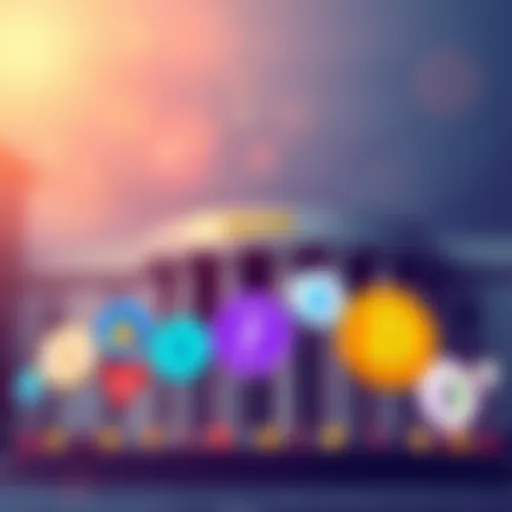 A graphic showing logos of trusted cryptocurrency exchanges with a bank building in the background