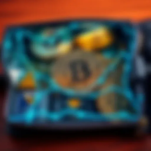 A digital wallet graphic showing tumbled bitcoins with warning symbols about security and access issues.