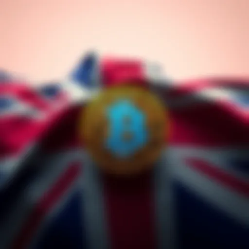 A graphic representing the UK flag with Bitcoin symbols and a dollar sign, symbolizing the government's plan to sell seized Bitcoin for budget support.