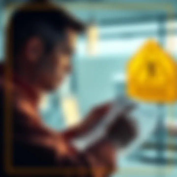 Understanding Financial Distinctions A person analyzing financial documents with a warning sign in the background, indicating risks in finance.