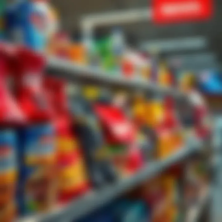 A variety of unexpected items displayed on a retail shelf, drawing curious shoppers' attention.