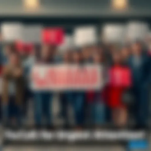 A group of diverse people holding signs calling for urgent action, standing together with serious expressions.