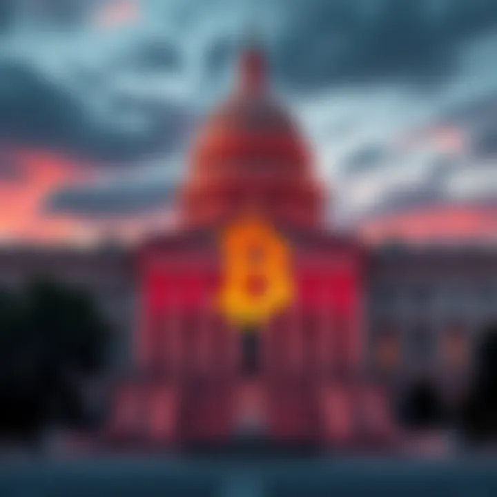 U.S. government building with Bitcoin symbol overlay