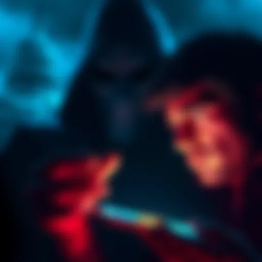 A person looking at a digital Bitcoin wallet on a smartphone with a worried expression, while a shadowy figure representing the government looms in the background.