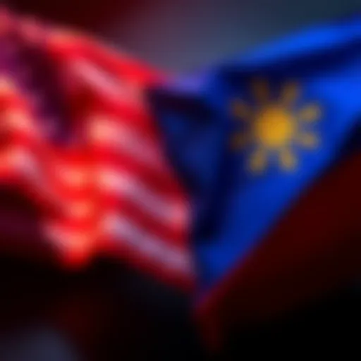 Graphic showing US flag and Philippine flag, symbolizing sanctions on a firm linked to a crypto scam