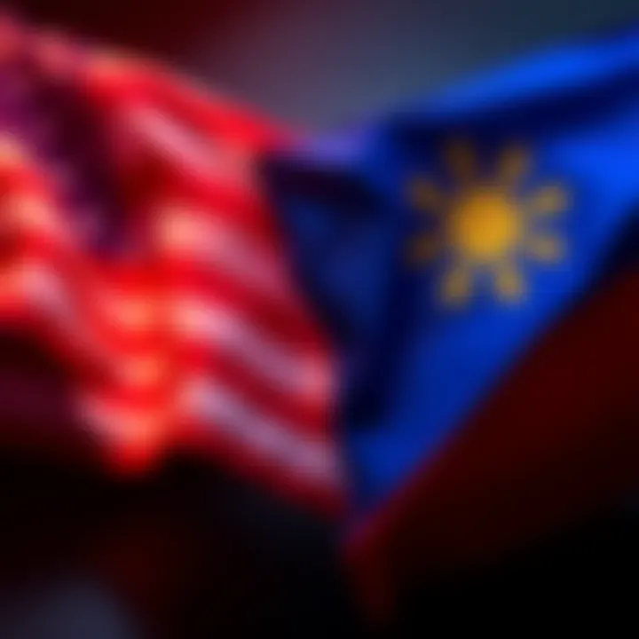 Graphic showing US flag and Philippine flag, symbolizing sanctions on a firm linked to a crypto scam