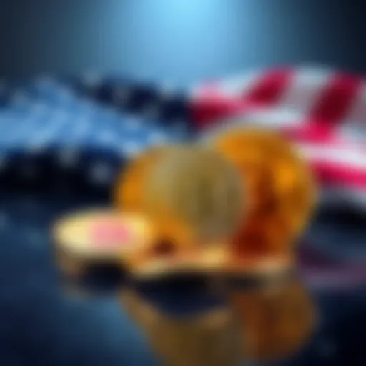 A visual representation of Bitcoin coins with a U.S. flag in the background, symbolizing potential government interest in cryptocurrency purchases.